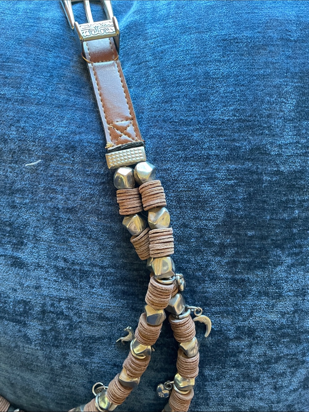 Boho Brown Leather Bead Layered Belt Express - Picture 4 of 8